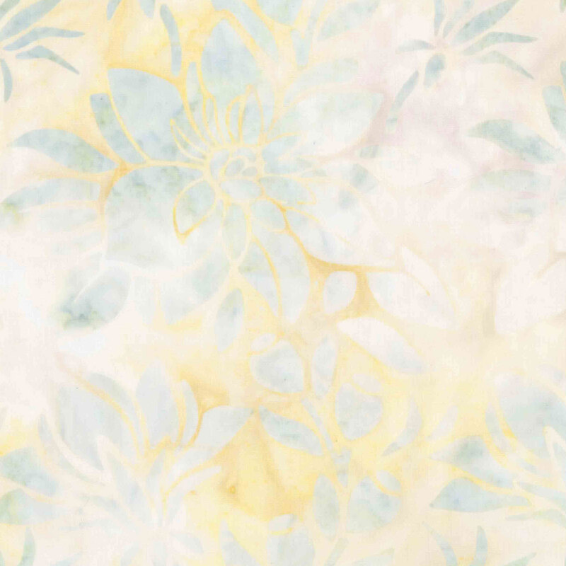 Cream and corn-silk yellow batik overlayed with light sage florals.