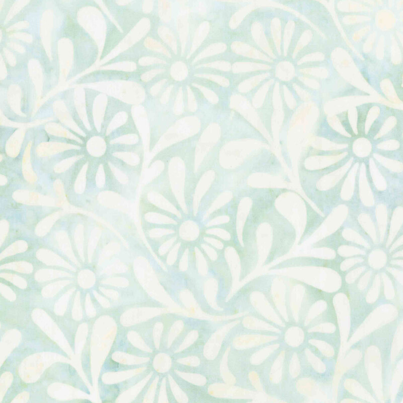 Bright mint batik overlayed with cream florals.