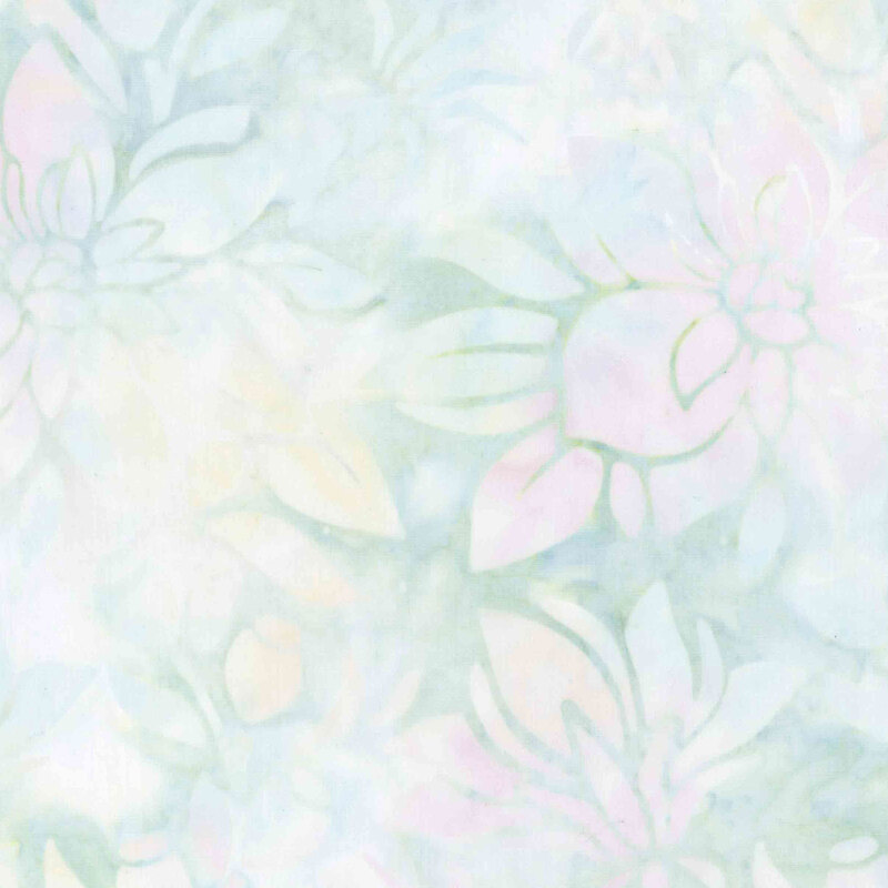 Seafoam and pink batik overlayed with tonal florals.
