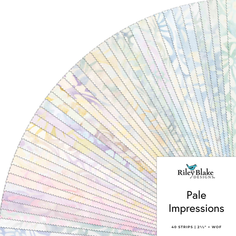 Collage of the 2.5" Strip Roll Bundle from the Pale Impressions Batik collection.