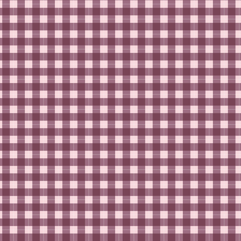 Mauve fabric with a burgundy gingham pattern on top.