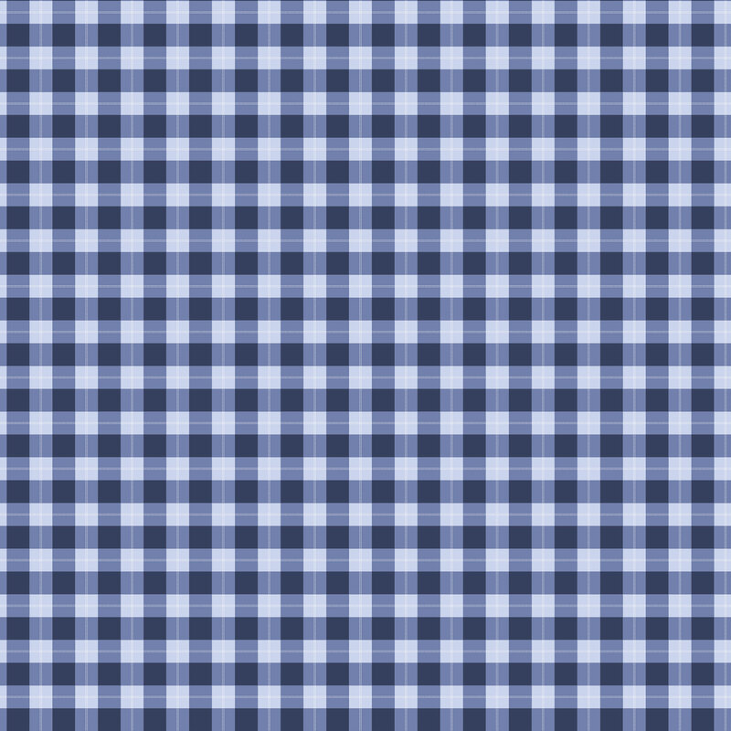 Periwinkle fabric with a navy gingham pattern on top.