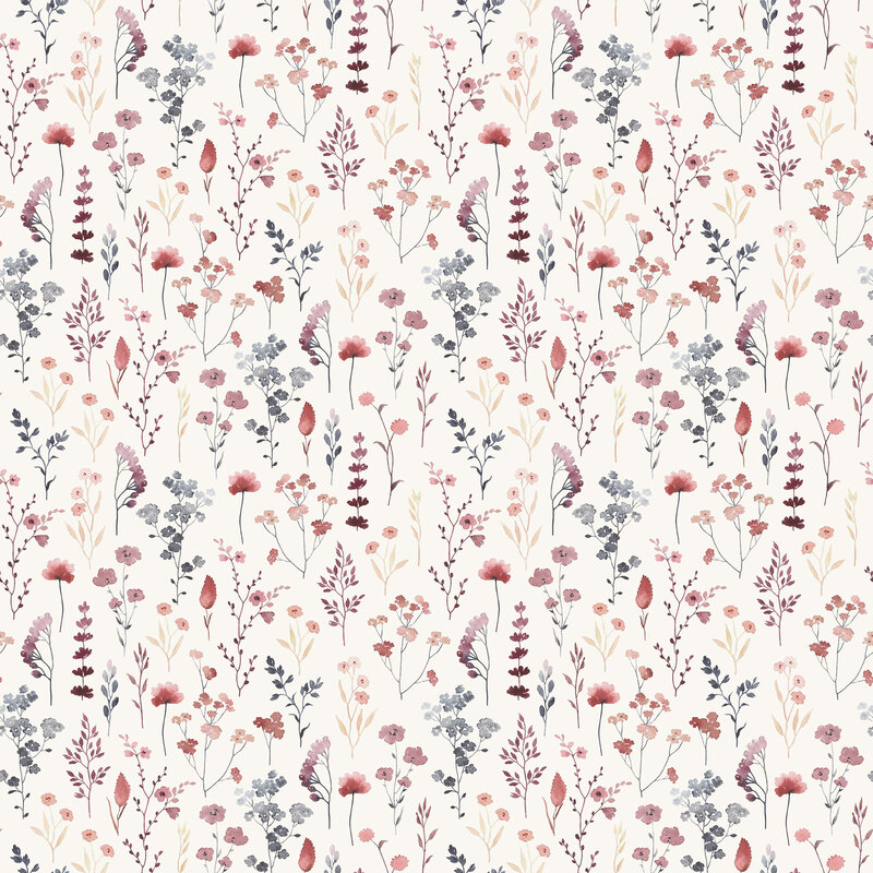Cream fabric with a medley of small florals scattered on top.