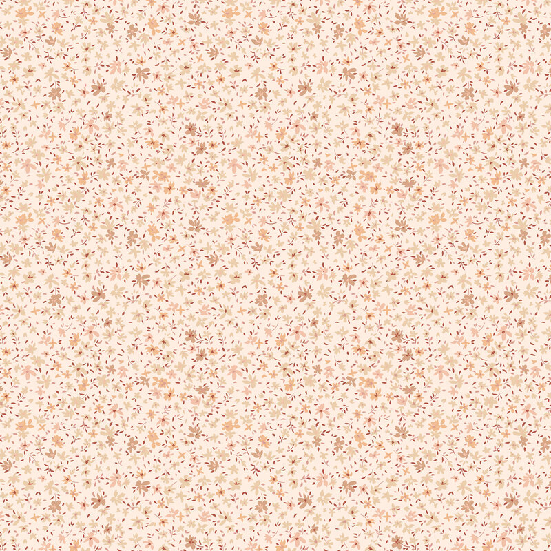 Flax tonal fabric with small calico florals strewn on top.