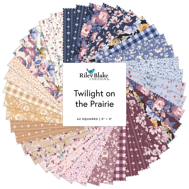 Collage of the 5" Square Bundle from the Twilight on the Prairie fabric collection.