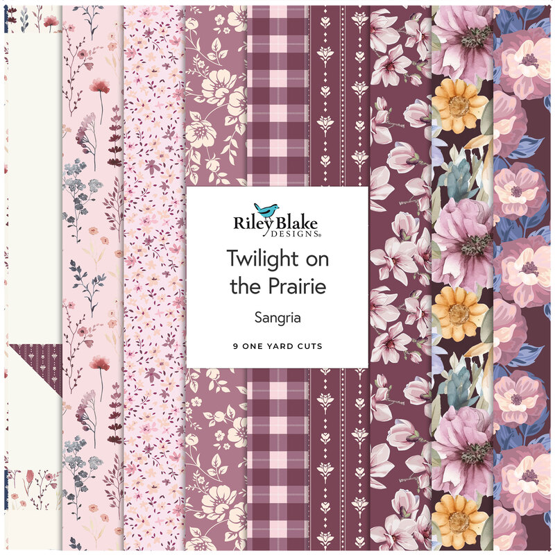 Collage of the Sangria One Yard Bundle from the Twilight on the Prairie fabric collection.