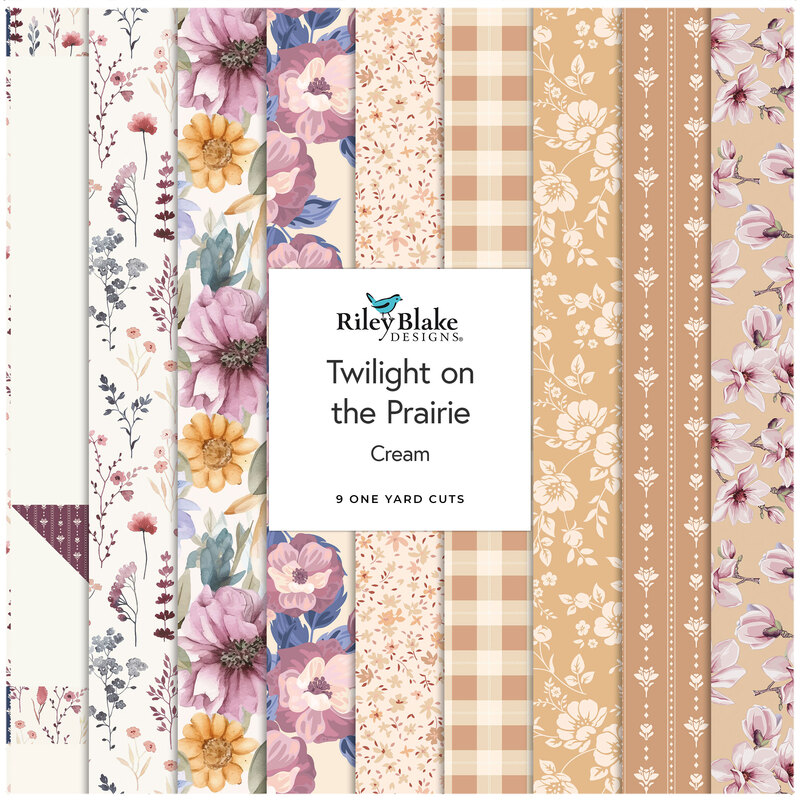 Collage of the Cream One Yard Bundle from the Twilight on the Prairie fabric collection.