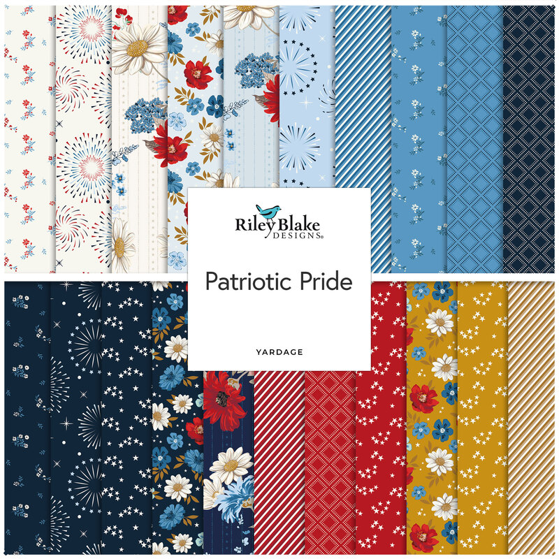 Collage of the available yardage fabrics from the Patriotic Pride fabric collection.