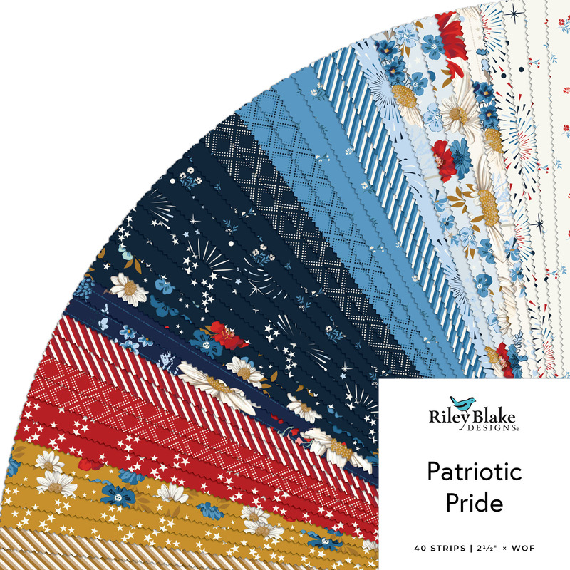 Collage of the 2.5" Strip Roll from the Patriotic Pride fabric collection.