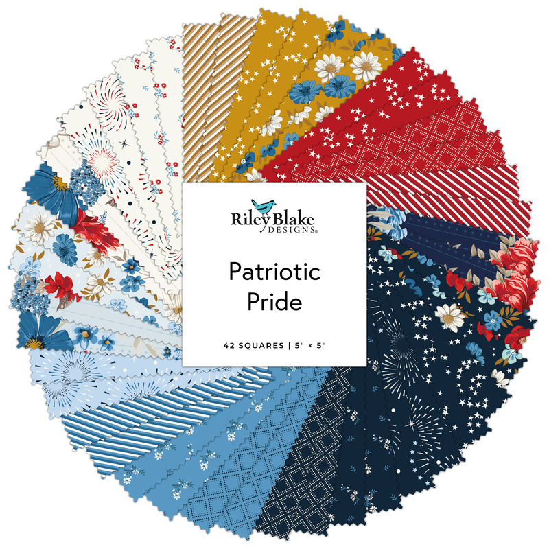 Collage of the 5" Square Bundle from the Patriotic Pride fabric collection.