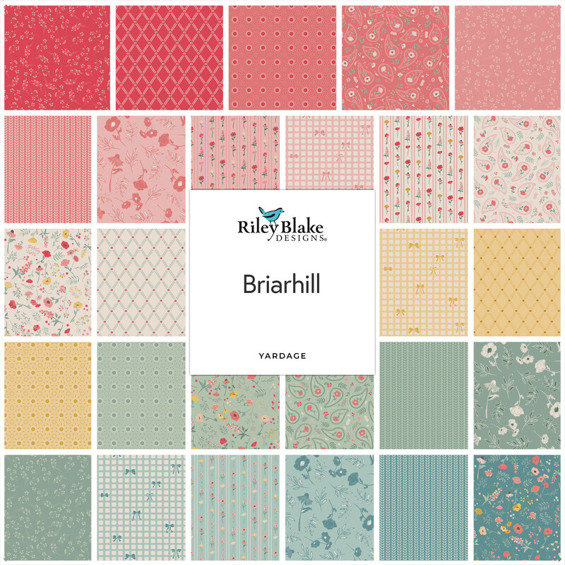 Collage of the available yardage fabrics from the Briarhill fabric collection.