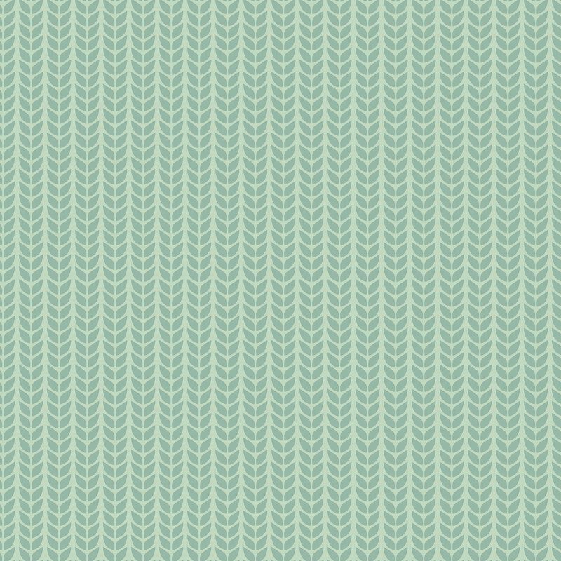 Soft mint fabric with repeating vertical stripes of mirrored misty-sage petals.