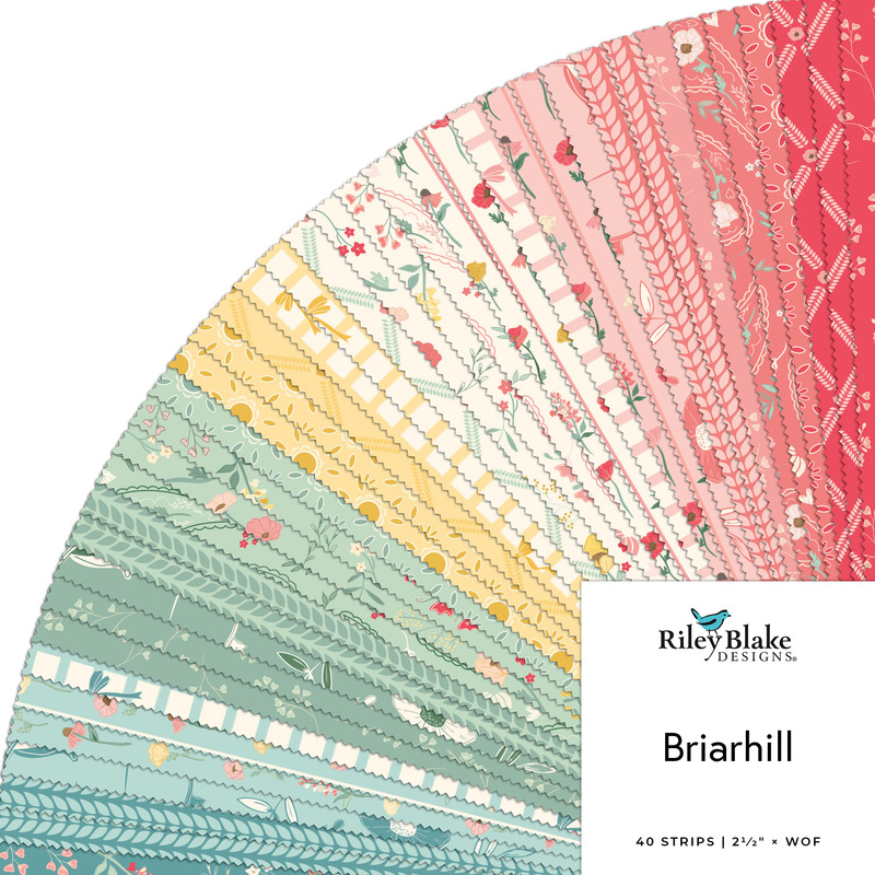 Collage of the 2.5" Strip Bundle from the Briarhill fabric collection.
