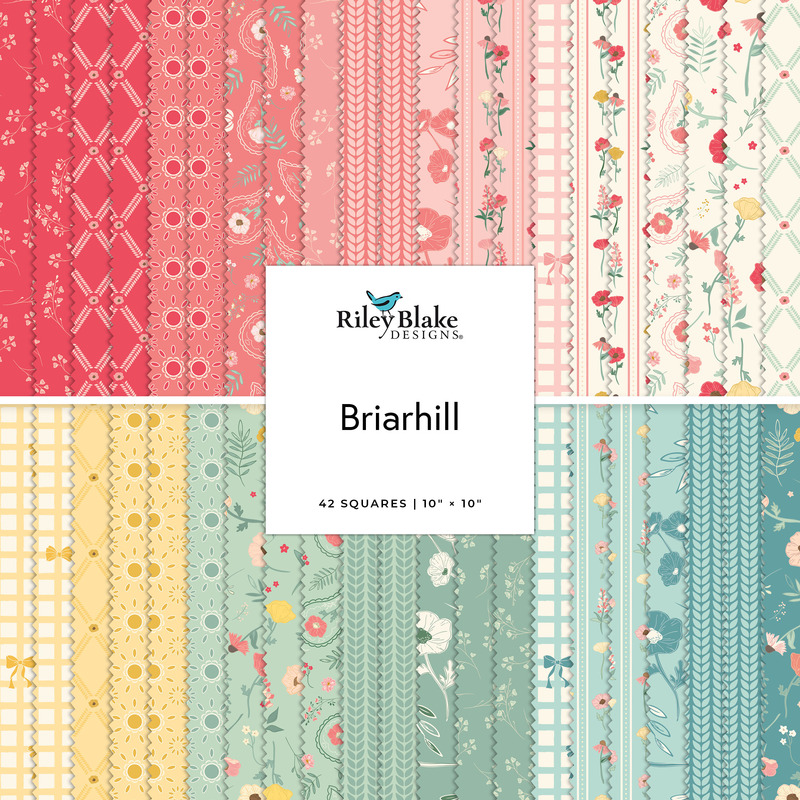 Collage of the 10" Square Bundle from the Briarhill fabric collection.