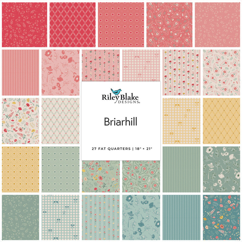 Collage of the Fat Quarter Bundle from the Briarhill fabric collection.