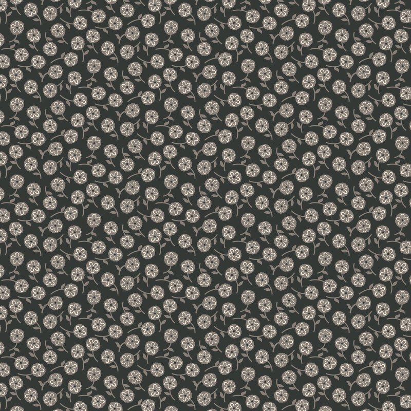 Soft black fabric topped with scattered tonal florals.