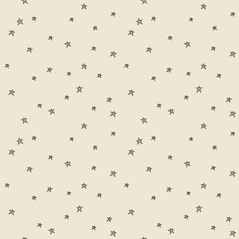 Cream fabric topped with scattered gray primitive stars.