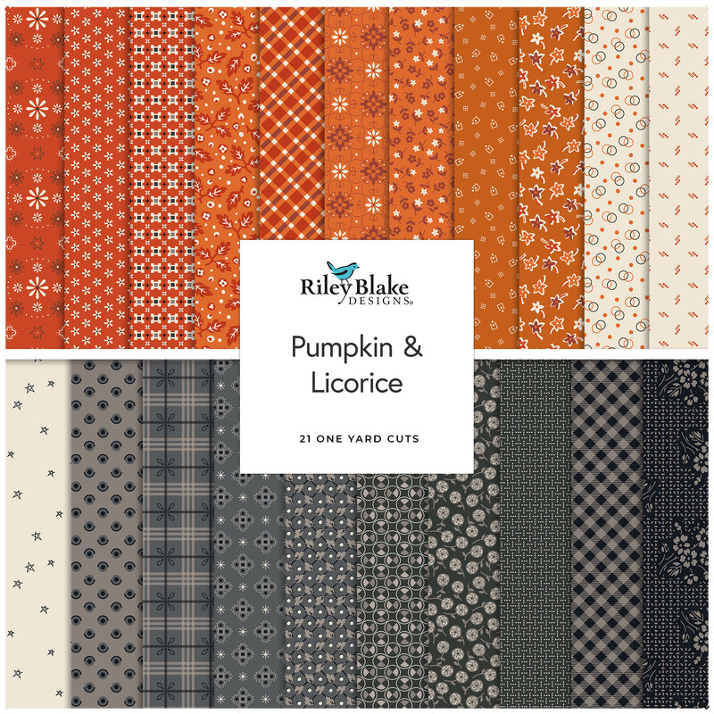 Collage of the One Yard Bundle from the Pumpkin & Licorice fabric collection.