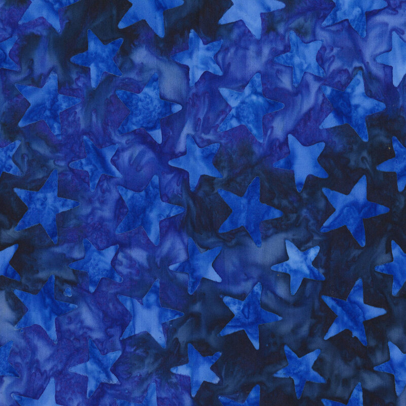 Royal and dark denim blue batik layered with royal blue stars.