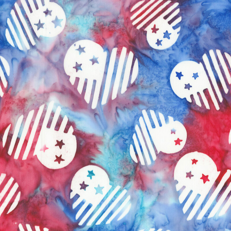 Red and blue batik topped with white patriotic hearts.