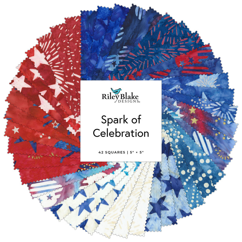 Collage of the 5" Square Bundle from the Spark of Celebration fabric collection.