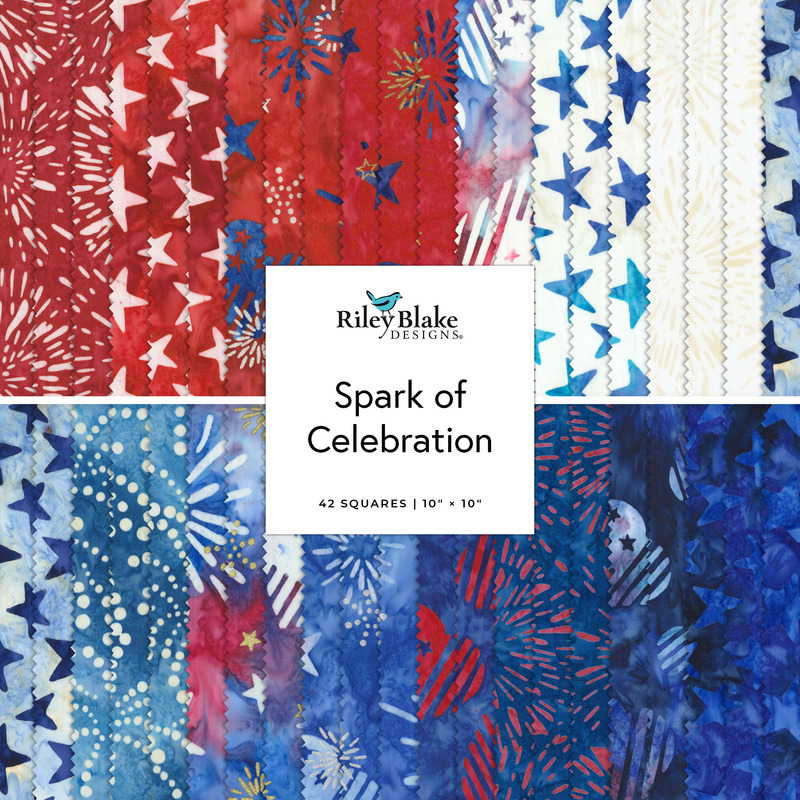Collage of the 10" Square Bundle from the Spark of Celebration fabric collection.