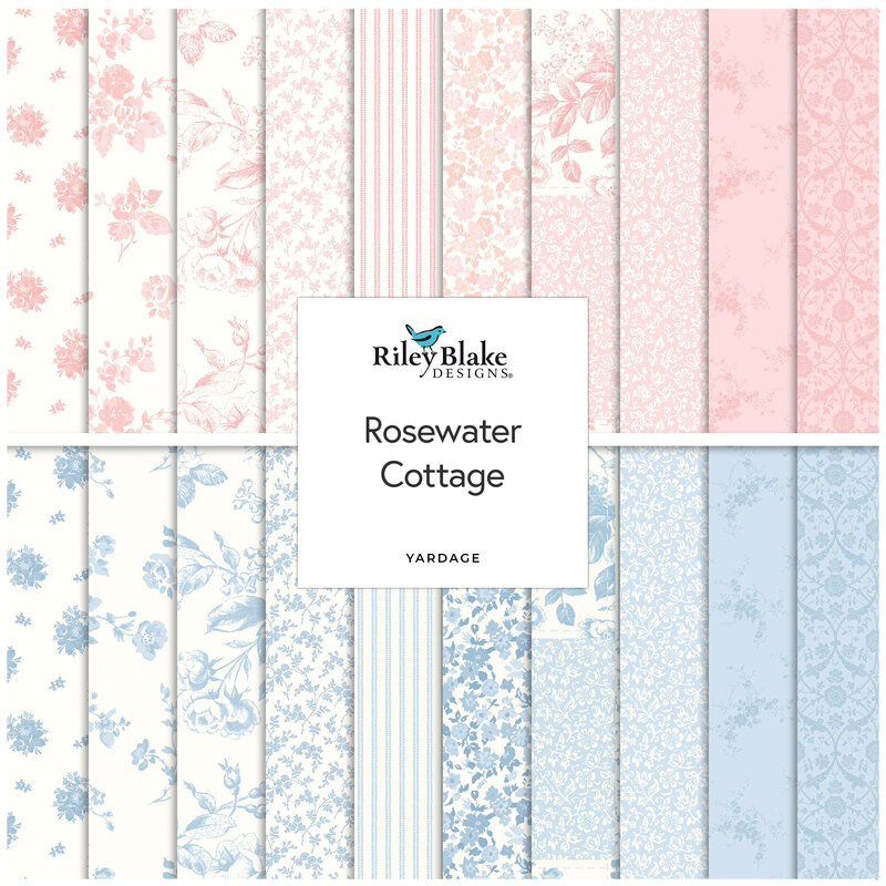 Yardage collage from the Rosewater Cottage fabric collection.