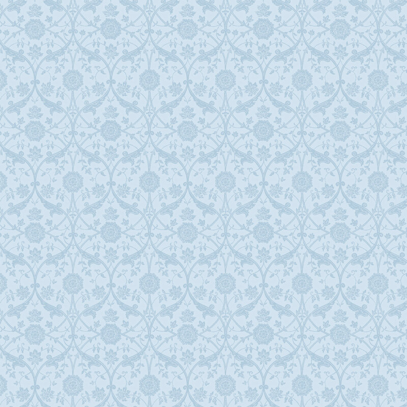 Light blue tonal fabric with a floral damask design.