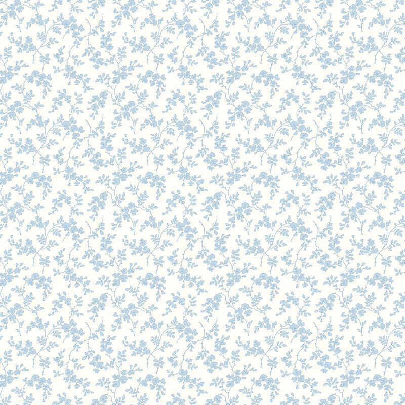 Cream fabric interlaced with light blue calico florals.