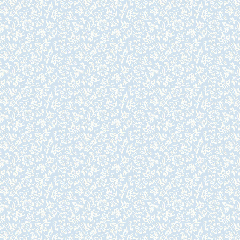 Light blue fabric with a calico design of cream florals.