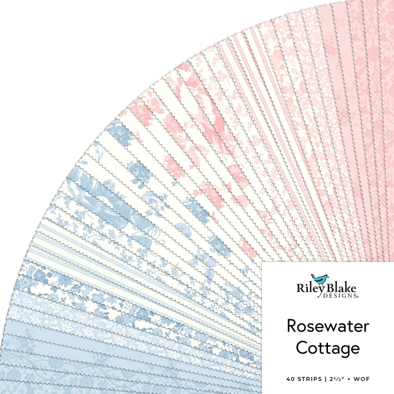 2.5" Strip Roll collage of the Rosewater Cottage fabric collection.