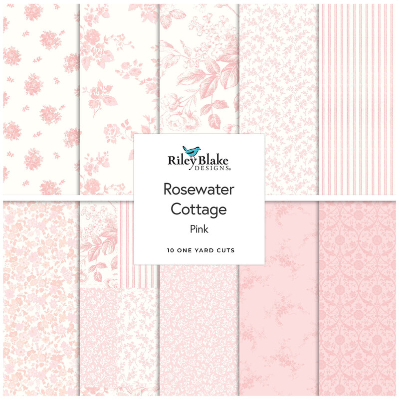 Pink One Yard Bundle collage from the Rosewater Cottage fabric collection.