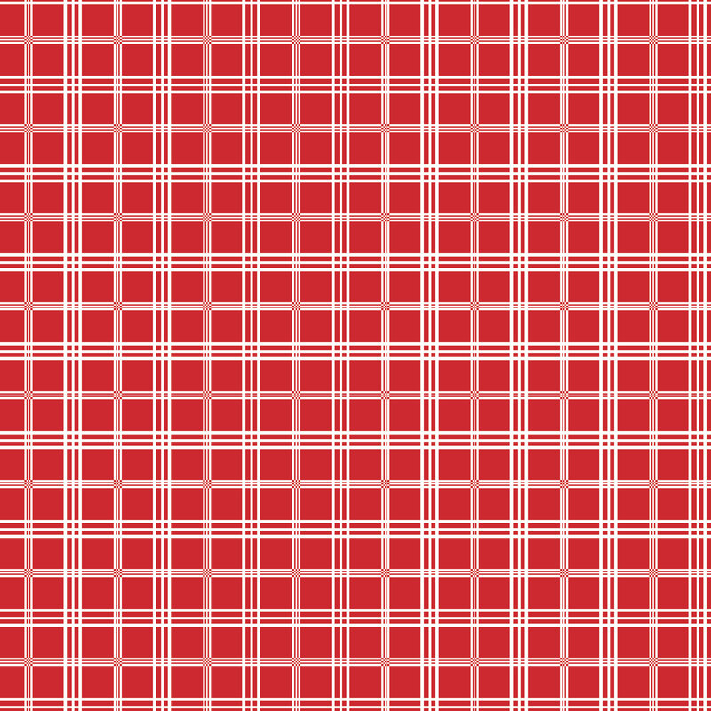Red fabric with white plaid design.