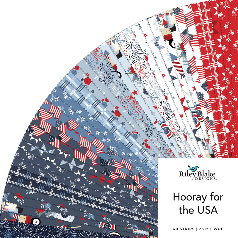 Collage of the 2.5" Strip Roll Bundle from the Hooray for the USA fabric collection.