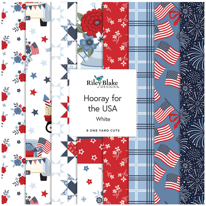 Collage of the white One Yard Bundle from the Hooray for the USA fabric collection.