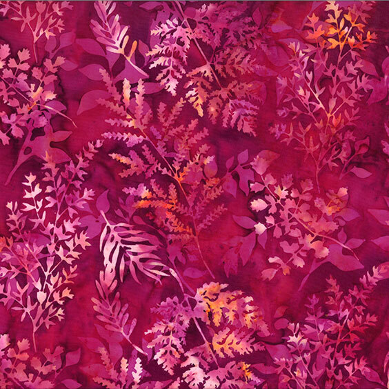 Bright magenta and pink batik with leaf motifs across the top.