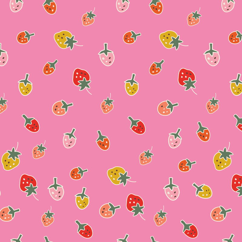 Hot pink fabric tossed with warm colored berries.