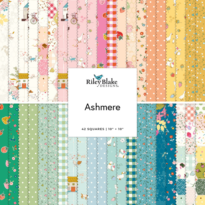 Collage of the 10" Square Stacker for the Ashmere fabric collection.
