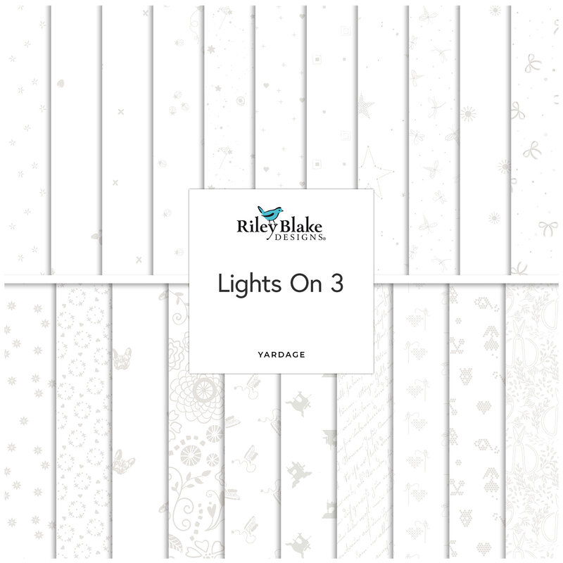 A collage of fabrics featured in the Lights On 3 Collection by Riley Blake Designs.