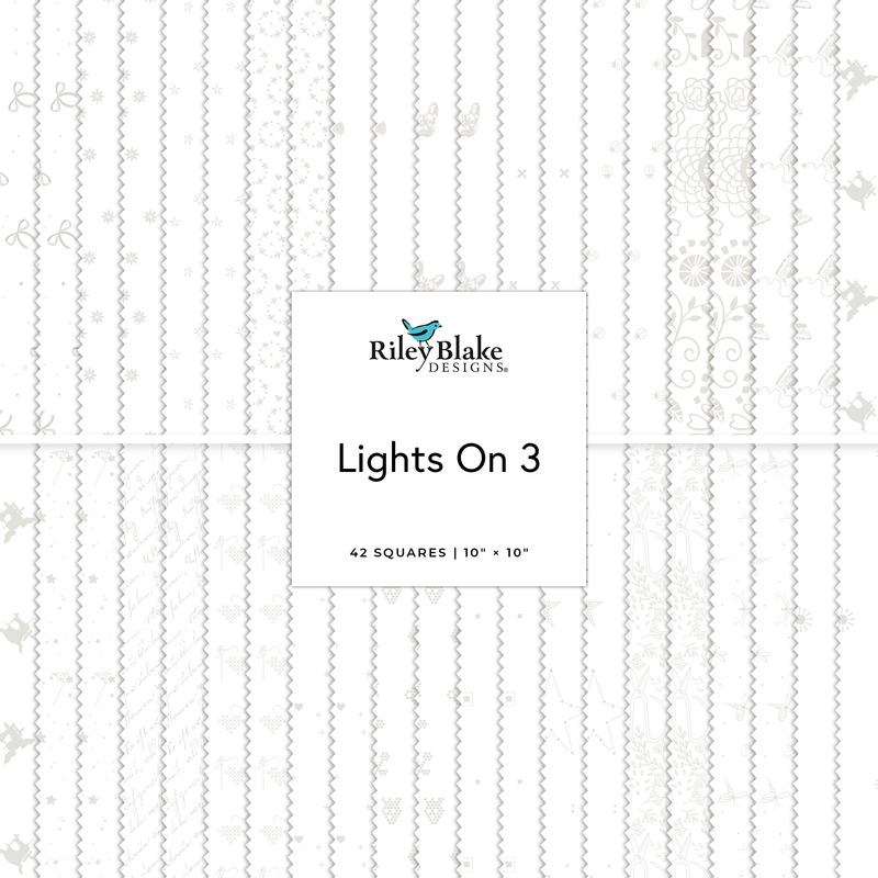 A collage of fabrics featured in the Lights On 3 layer cake bundle by Riley Blake Designs