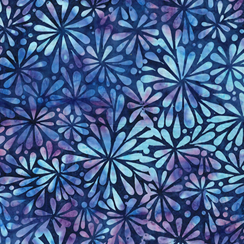 Lapis blue batik with an abstract floral pattern accented with mottled purple and aqua details.