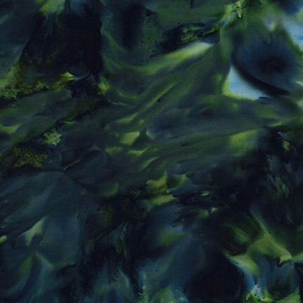 Marbled black jade fabric with intertwined hues of olive, emerald, and midnight blue.