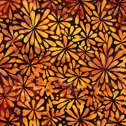 This dark brown fabric features copper floral bursts. 