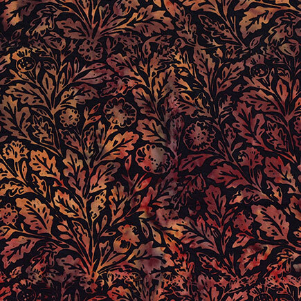 This mottled espresso brown fabric features a design of oak leaves.