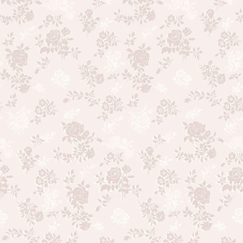 dark taupe and white rose bouquets and floral sprigs on a light palomino background.