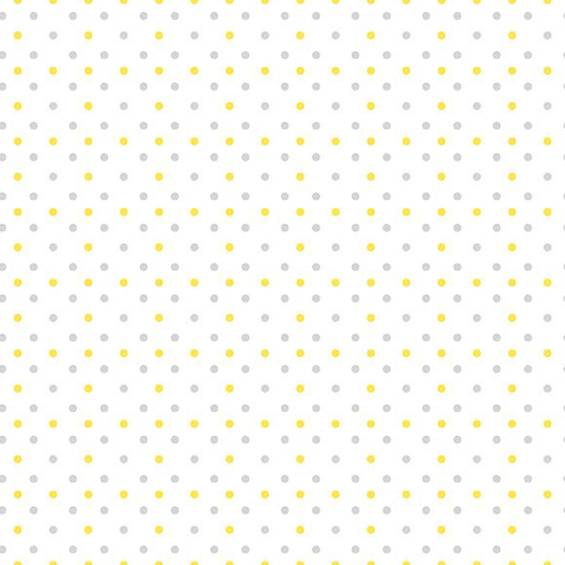 gray and yellow polka dots on a white background.