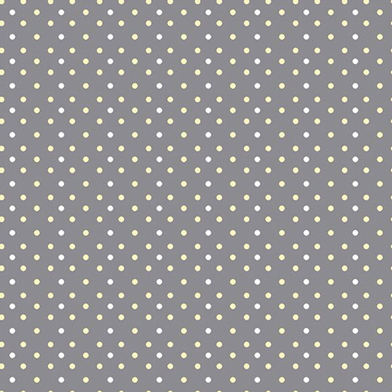 Gray fabric with white and pale yellow polka dots