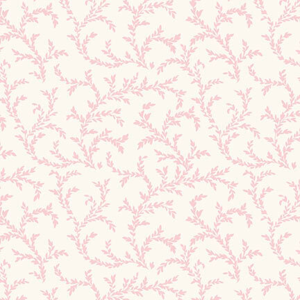 pink leafy vine pattern on an ecru background