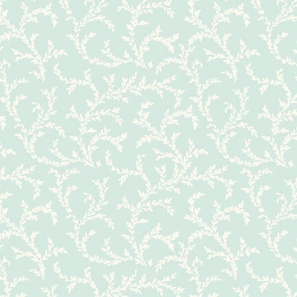 white leafy vine pattern on a pale aqua background
