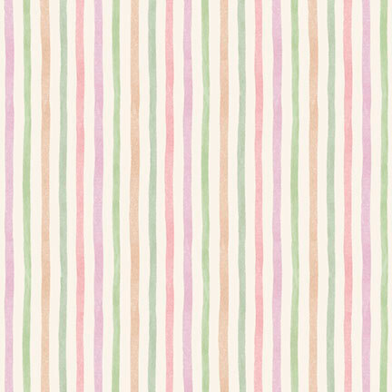 pink, green, orange, purple stripes on an ecru background